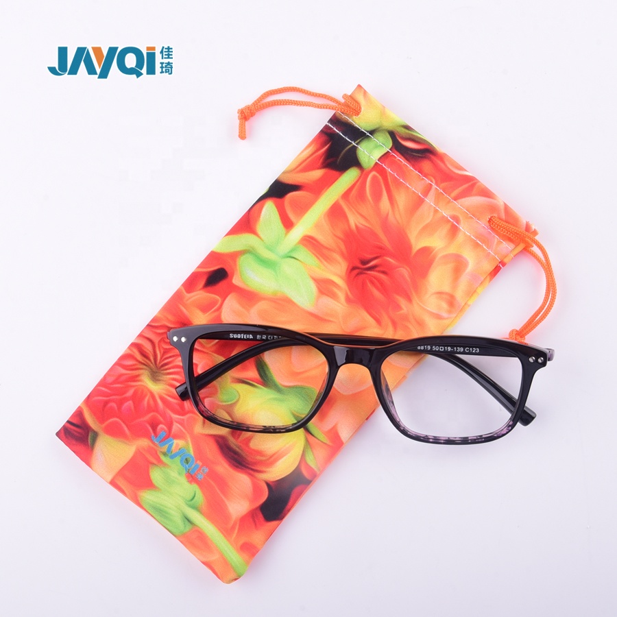 Digital Printing Microfiber Suede Sunglasses Drawstring Pouch Eyeglasses Bag