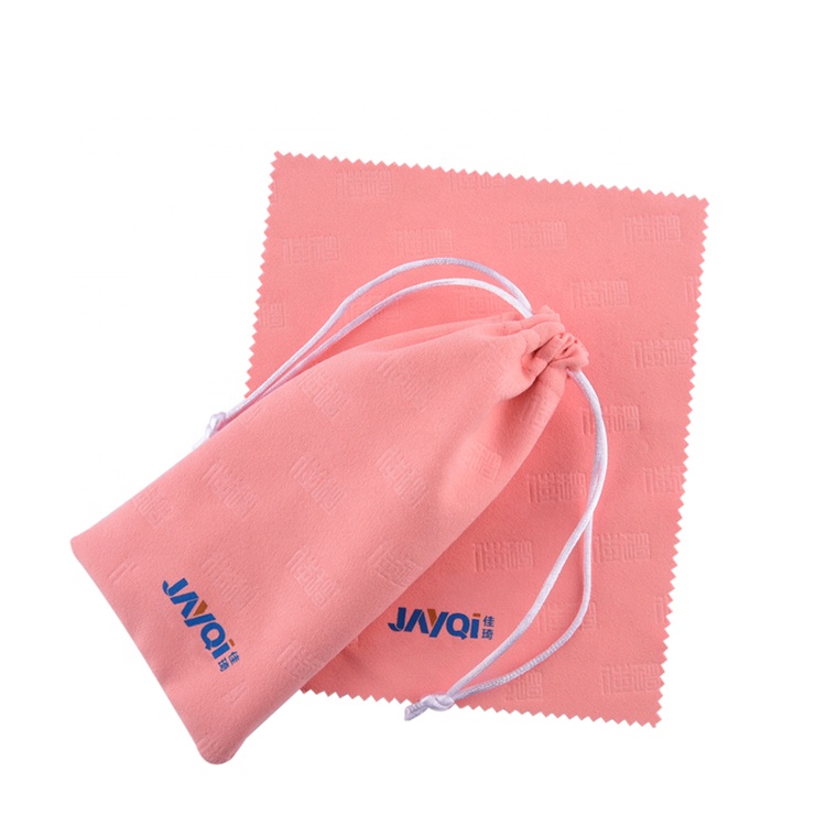 High Quality Embossed Printed White Gray Pink Soft Glasses Cloth Glasses Bag